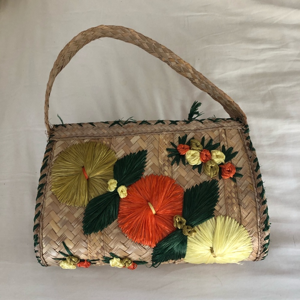 Handmade Woven Straw Floral Bag